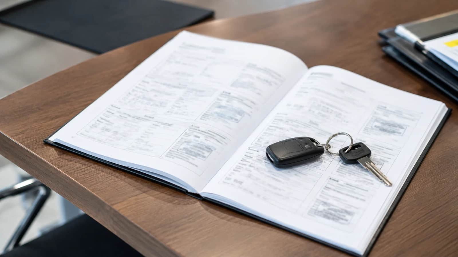 Vérifier l'usage antérieur Carnet d'entretien et clés d'un véhicule de démonstration sur un bureau